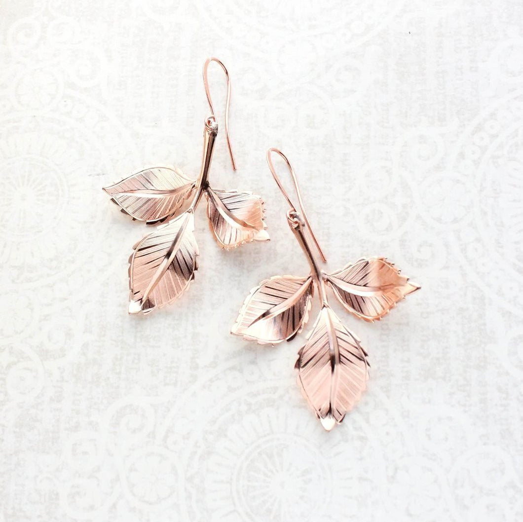 Three Leaf Branch Earrings | Rose Gold