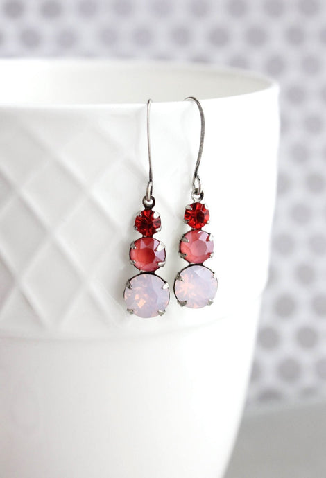 Three Jewel Earrings - Pink Opal