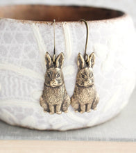 Load image into Gallery viewer, Rabbit Earrings - Antiqued Gold Brass