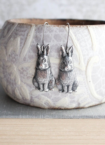 Rabbit Earrings - Antiqued Silver