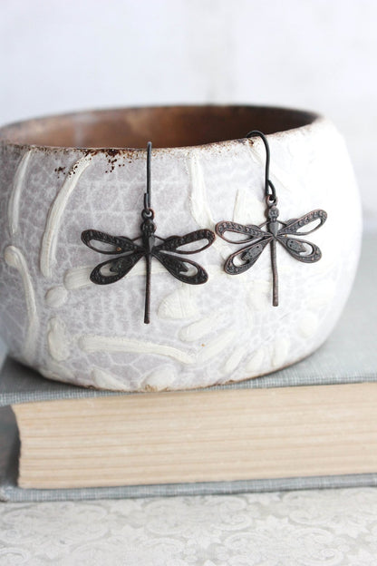 Dragonfly Earrings - Black Patina