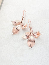 Load image into Gallery viewer, Three Leaf Branch Earrings - Rose Gold