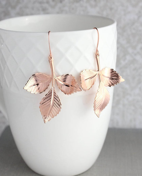 Three Leaf Branch Earrings | Rose Gold