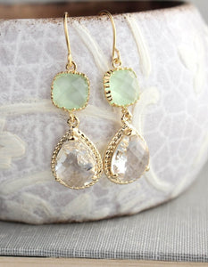 Sparkle Drop Earrings Gold | Mint | Clear