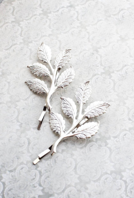 Branch Bobby Pins - Bright Silver Leaves (set of 2)