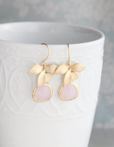 Gold Orchid Earrings - Light Pink