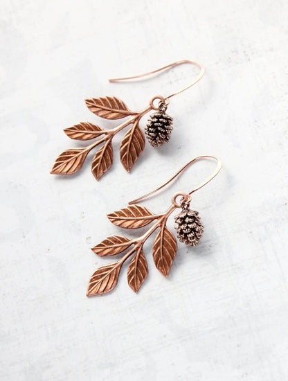 Branch and Pine Cone Earrings