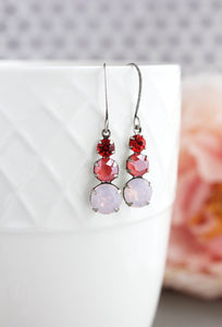 Three Jewel Earrings - Pink Opal