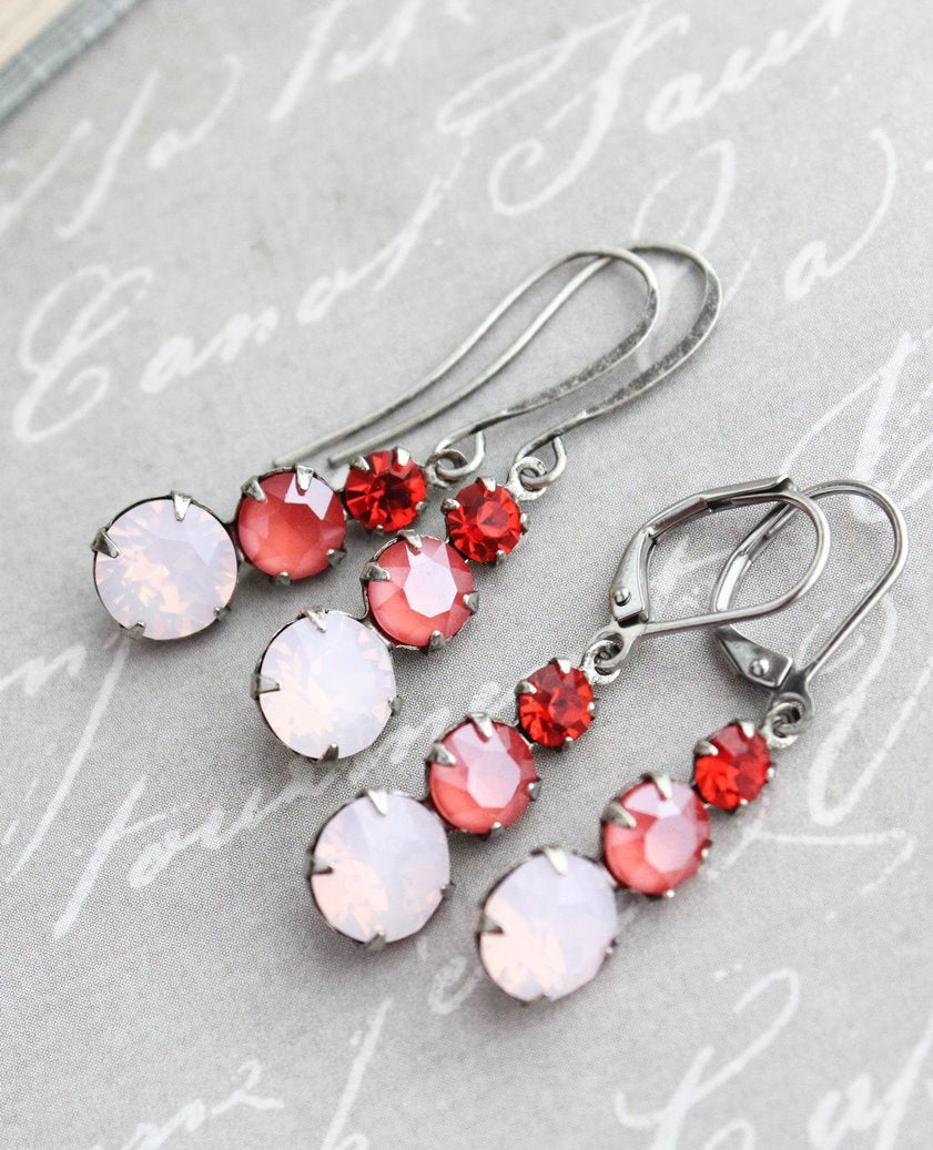 Three Jewel Earrings - Pink Opal