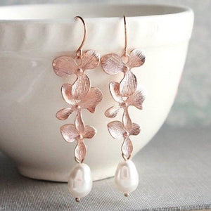 Cascading Orchid Earrings - Rose Gold