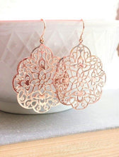 Load image into Gallery viewer, Lacy Filigree Earrings - Rose Gold