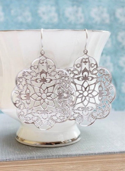 Lacy Filigree Earrings - Silver