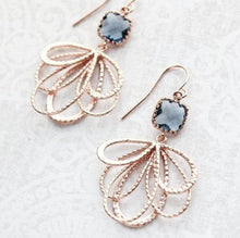 Load image into Gallery viewer, Rose Gold Loop Earrings - Montana Blue