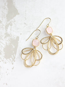 Gold Loop Earrings - Light Pink