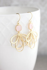 Gold Loop Earrings - Light Pink