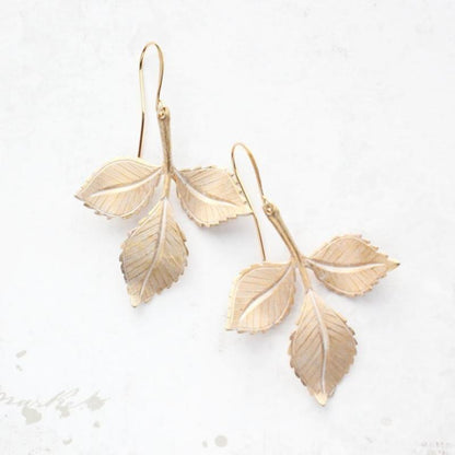 Three Leaf Branch Earrings - White Patina