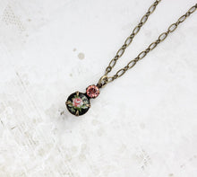 Load image into Gallery viewer, Small Pendant Necklace | Pink Rose on Black