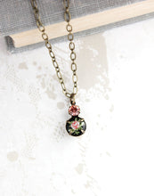 Load image into Gallery viewer, Small Pendant Necklace | Pink Rose on Black