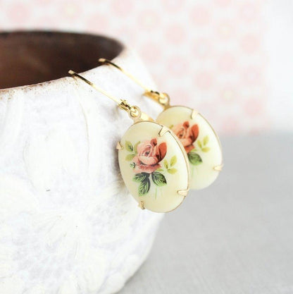 Red Rose Earrings - Glass Cameo