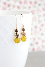 Load image into Gallery viewer, Three Jewel Drop Earrings - Yellow