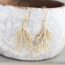 Load image into Gallery viewer, Gold Cedar Branch Earrings