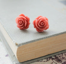 Load image into Gallery viewer, Coral Rose Stud Earrings