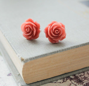 Coral Rose Stud Earrings