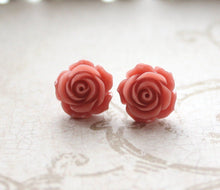 Load image into Gallery viewer, Coral Rose Stud Earrings