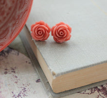 Load image into Gallery viewer, Coral Rose Stud Earrings