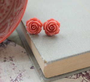 Coral Rose Stud Earrings