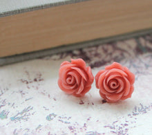 Load image into Gallery viewer, Coral Rose Stud Earrings