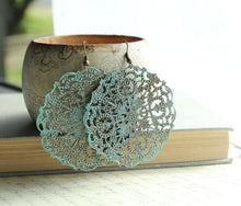Load image into Gallery viewer, Big Lacy Filigree Earrings - Denim