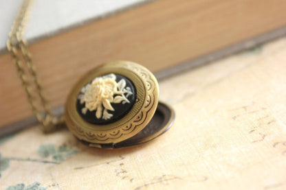 Black Floral Cameo Locket