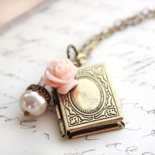 Book Locket - Blush Rose