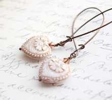 Load image into Gallery viewer, Long Earrings - Antique White Heart