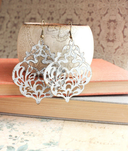 Damask Filigree Earrings - White