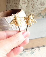 Load image into Gallery viewer, Bee Bobby Pins - Gold Brass (set of 2 pins)