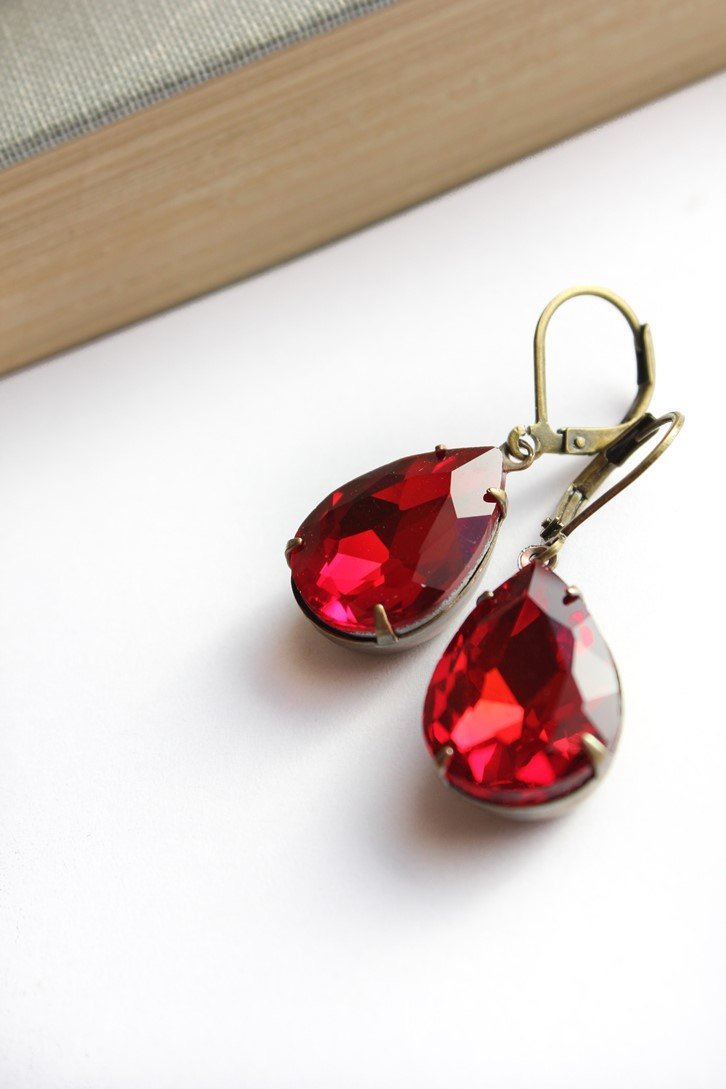 Ruby Red Teardrop Earrings