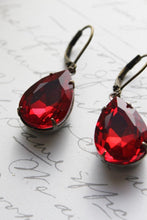 Load image into Gallery viewer, Ruby Red Teardrop Earrings