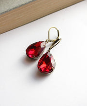 Load image into Gallery viewer, Ruby Red Teardrop Earrings