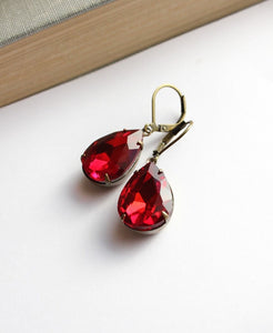Ruby Red Teardrop Earrings