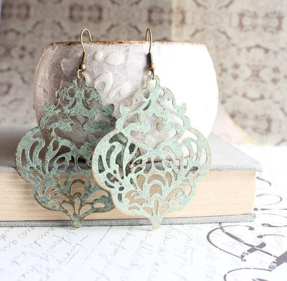 Damask Filigree Earrings - Sage