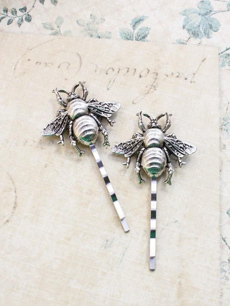 Bee Bobby Pins - Antiqued Silver (set of 2 pins)