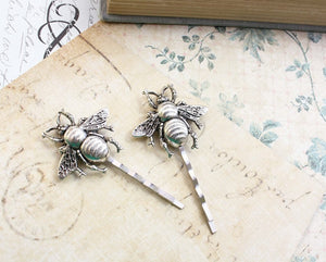 Bee Bobby Pins - Antiqued Silver (set of 2 pins)