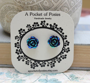 Shimmer Rose Studs - Black
