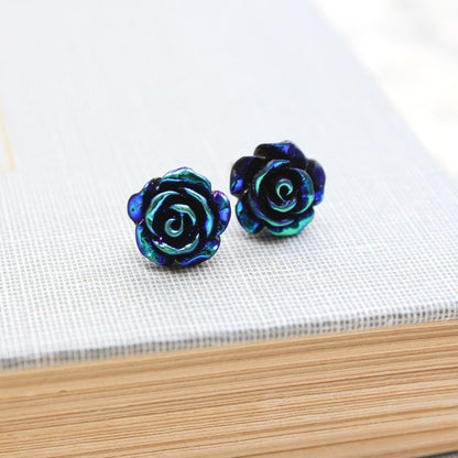 Shimmer Rose Studs - Black