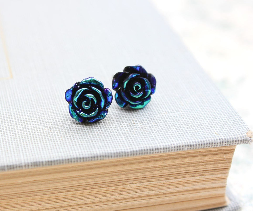 Shimmer Rose Studs - Black