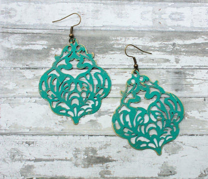 Damask Filigree Earrings - Deep Teal