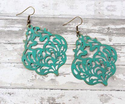 Damask Filigree Earrings - Deep Teal