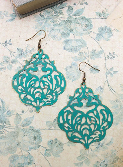 Damask Filigree Earrings - Deep Teal